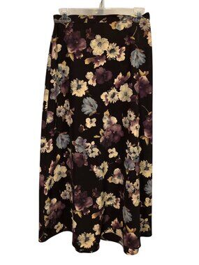 VTG 90s First Option Dark Floral Crepe Maxi Skirt Whimsigoth Large